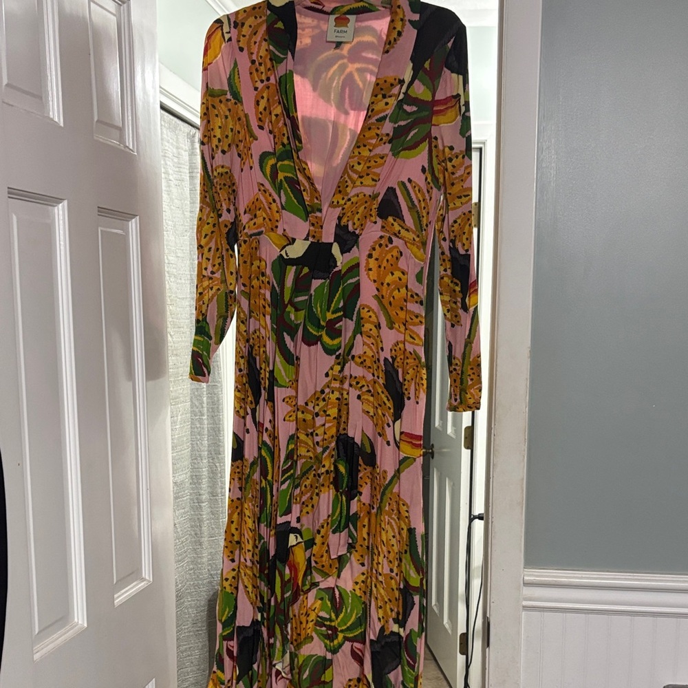 FARM Rio Pink and Orange Tropical Long Sleeve Dress